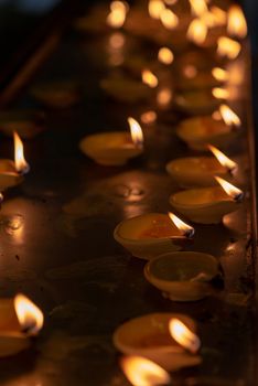 Diwali oil lamp in indian temple