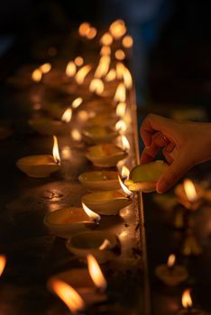 Diwali oil lamp in indian temple