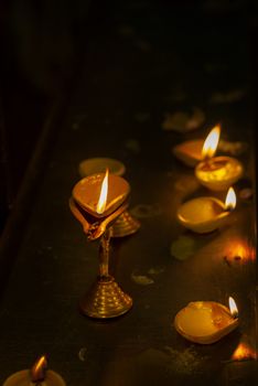 Diwali oil lamp in indian temple