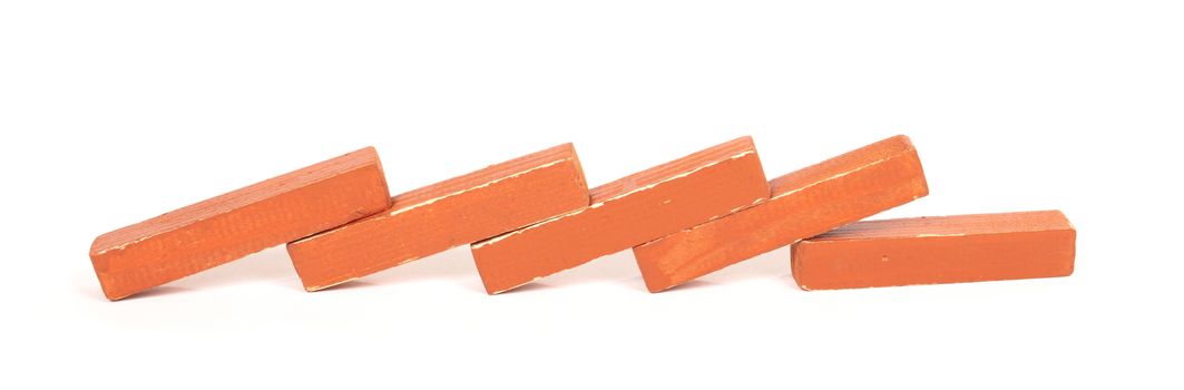 Vintage orange building blocks isolated on white background