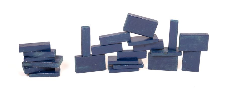 Vintage blue building blocks isolated on white background