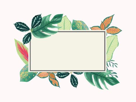 Trend Summer Tropical Leaves illustration. Jungle floral frame design.