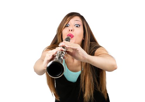 Funny woman with her clarinet