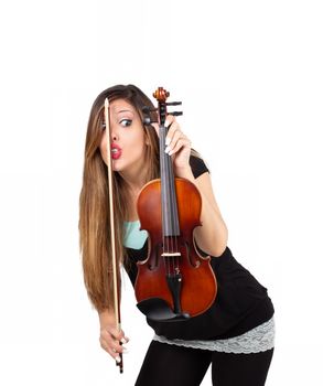 Funny woman with her violin say ssshh