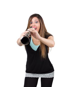 Funny woman with clarinet