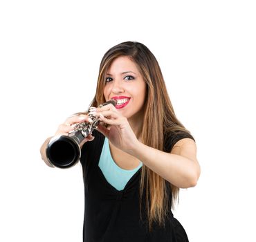 similing woman with clarinet
