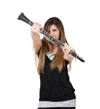 Beautiful woman with clarinet