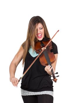 beautiful woman play her violin