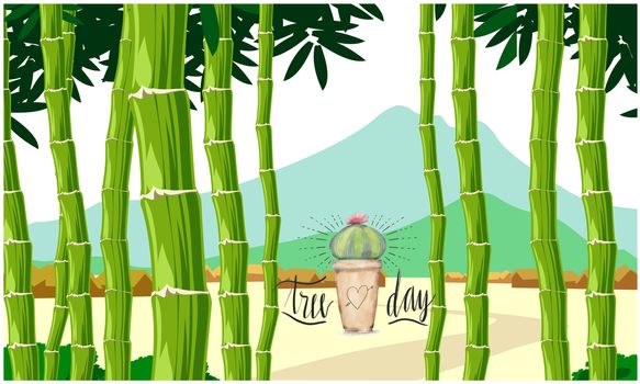 long bamboo tree with small plants on tree day