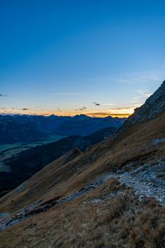 Beautiful mountain tour to the Aggenstein at sunset in the Tannheimer Tal