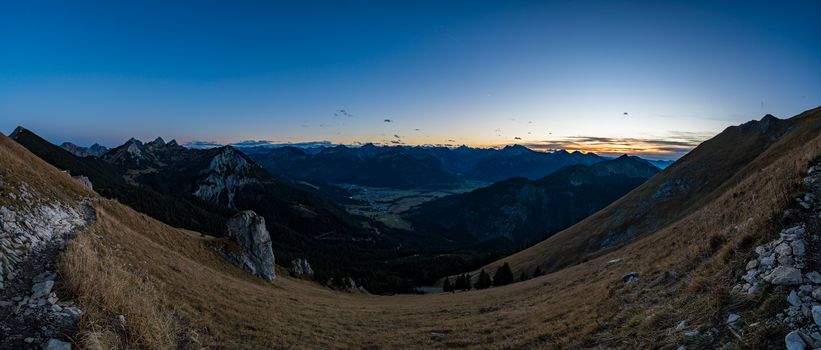 Beautiful mountain tour to the Aggenstein at sunset in the Tannheimer Tal