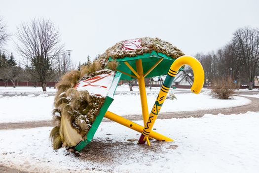 A park of walking sticks in Sigulda. Sigulda is a town in Latvia and is seen on a winter day.