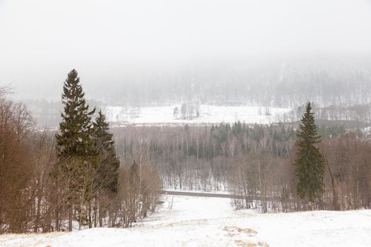 A winter view across the Gauja River Valley in Sigulda, Latvia.  Sigulda is a part of the Gauja National Park.