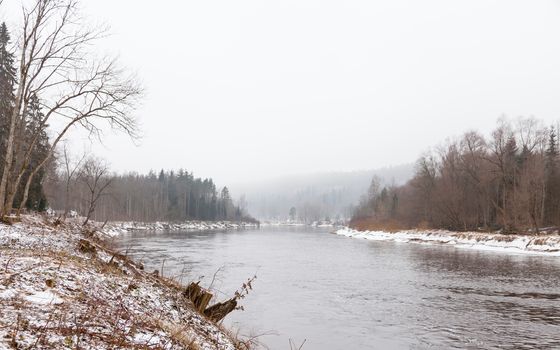 A winter view of the Gauja River near Sigulda, Latvia.  Sigulda is a part of the Gauja National Park.