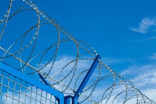 Barbed wires on clear sunny day, security concept