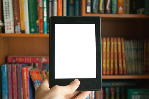 E-book mockup in man's hand with copy space