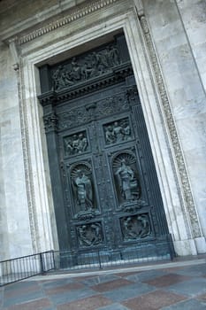 Ornamental details of bronze gates of Saint Isaac's Orthodox Cathedral in Saint Petersburg. Doors Of Saint Isaac's Cathedral church