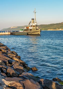 Canakkale, Turkey – 07.23.2019.  Boats in the harbor of Canakkale, Turkey, on a sunny summer morning