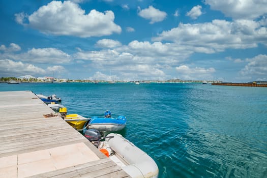 Small boats along a pier in Marigot, St. Martin