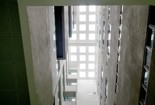 A Low vantage point in hall the high rise building, Looking up to the Daylight from the clerestory on the top of the building