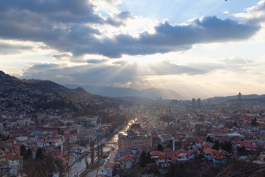 Sarajevo skyline by sunset, Bosnia and Herzegovina