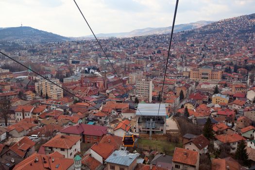 Sarajevo, Bosnia and Herzegovina - 27 February 2019: Cable car