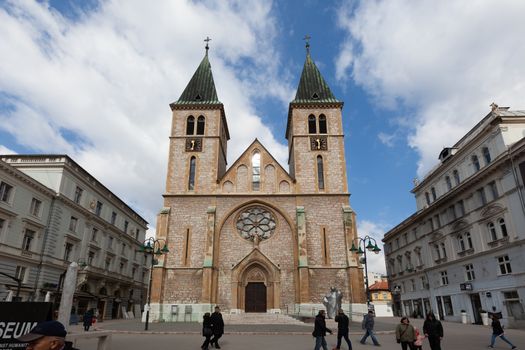 Sarajevo, Bosnia and Herzegovina - 27 February: Sacred Heart Cathedral