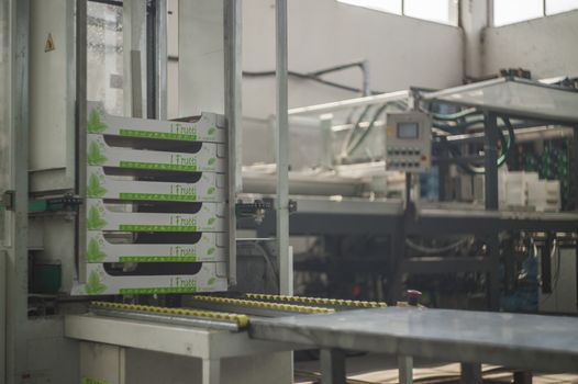 LUSIA, ITALY 24 MARCH 2020: Machinery packaging factory
