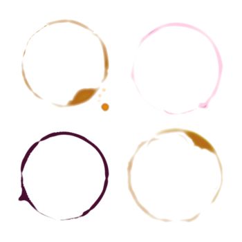 A collection of drinking glass, cup and mug table top stains.