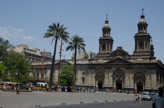 Santiago de Chile. Chile. January 15, 2012: Metropolitan Cathedral in the Arm Square.