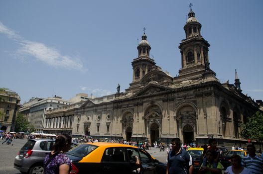 Santiago de Chile. Chile. January 15, 2012: Metropolitan Cathedral in the Arm Square.