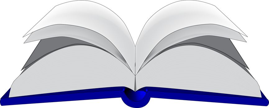 A large, open, hard back book, with some of the pages flapping.