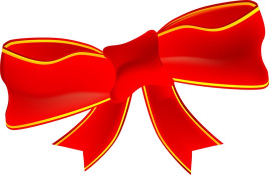 A brightly colored red and yellow ribbon bow isolated on white.
