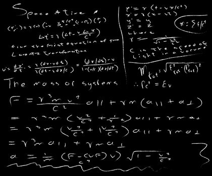 An extremely untidy blackboard with math formula.