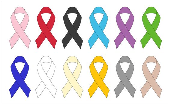 An array of awareness ribbons suitable for most causes.