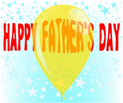 A large yellow balloon with the original text 'Happy Fathers Day' distorted by the balloon, all with a background of fading stars.