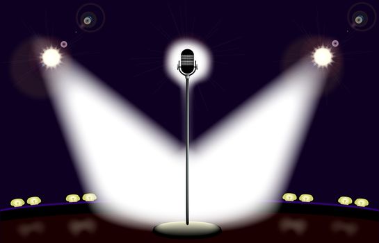 A microphone spot lit by two spotlights