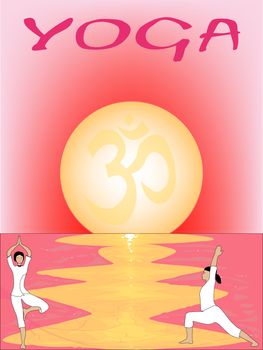 A yoga poster set on a pink oriental sunset.