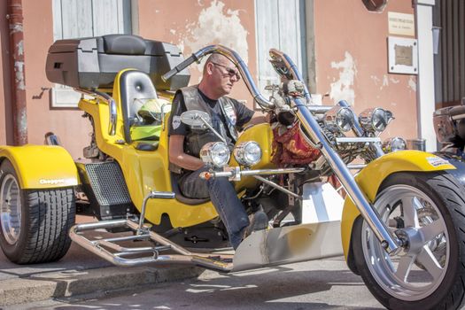 GAVELLO, ITALY 24 MARCH 2020: Bikers gathering in Spring in countryside