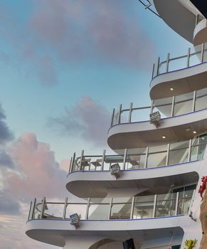 Curved decks on a luxury cruise ship b a rock climbing wall