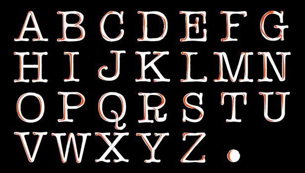 Unique shaded alphabet isolated on a black background