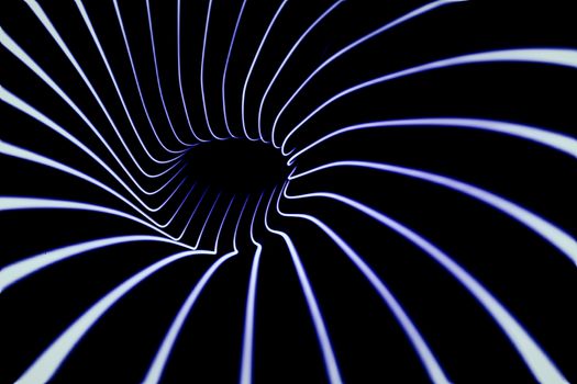Sound waves in the dark. Tunnel of blue lines