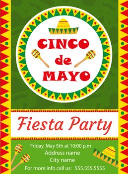 Cinco de Mayo invitation template, flyer. Mexican holiday postcard. illustration