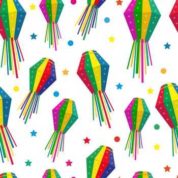 Festa Junina seamless pattern. Brazilian Latin American festival endless background. Repeating texture with traditional symbols. illustration