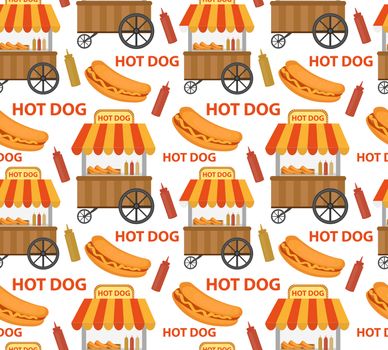 Hot Dog seamless pattern, endless texture. Fast Food repeating background. illustration