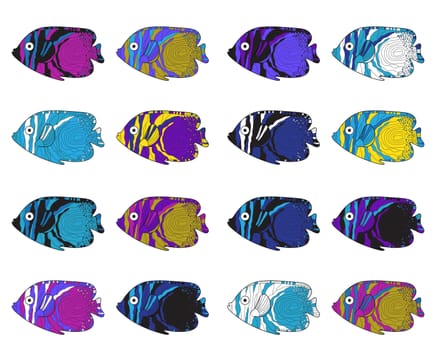 Fish colorful set. Hand drawing. illustration