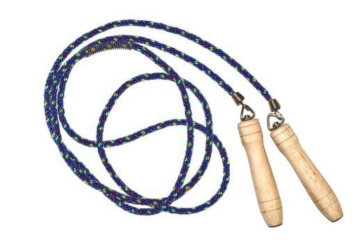 Colorful rope and wooden handle of Jumping rope