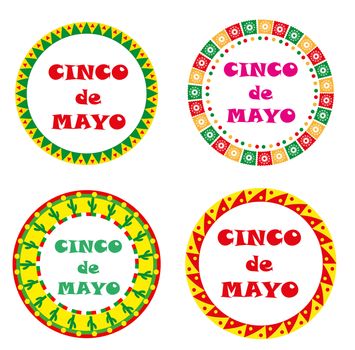 Cinco de Mayo set of round frames with space for text. Isolated on white background. illustration