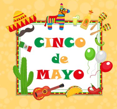 Cinco de Mayo greeting card, template for flyer, poster, invitation. Mexican celebration with traditional symbols. illustration