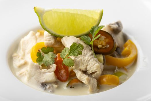 thai tom kha gay soup with lemon